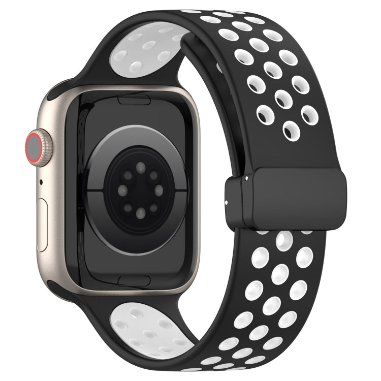 For Apple Watch Ultra 2 49mm Magnetic Buckle Silicone Watch Band(Black White) by bashfashion