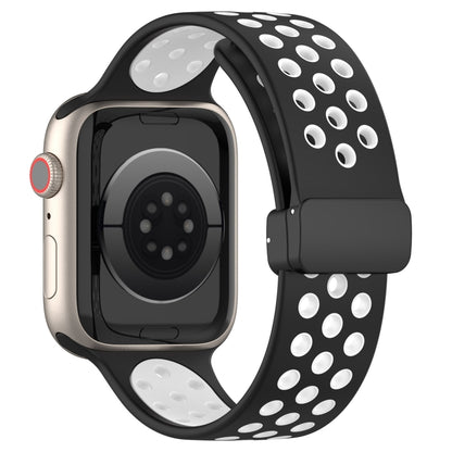 For Apple Watch Ultra 2 49mm Magnetic Buckle Silicone Watch Band(Black White) by bashfashion