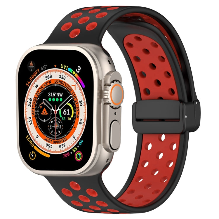 For Apple Watch Ultra 2 49mm Magnetic Buckle Silicone Watch Band(Black Red) by bashfashion