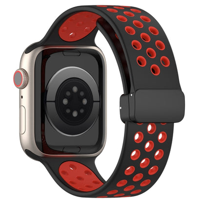 For Apple Watch Ultra 2 49mm Magnetic Buckle Silicone Watch Band(Black Red) by bashfashion