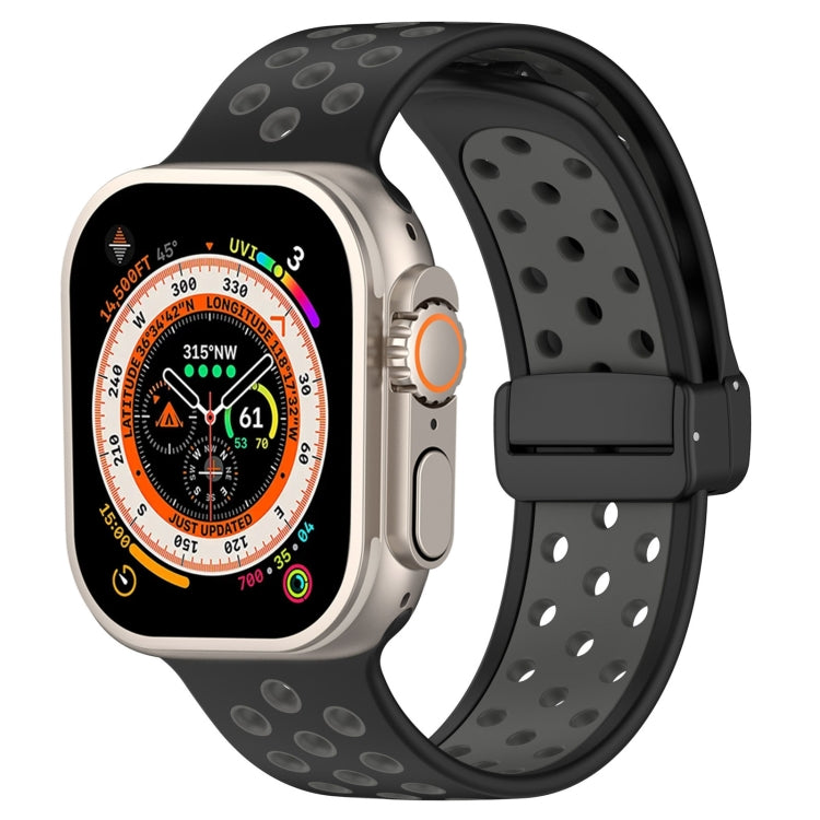 For Apple Watch Ultra 2 49mm Magnetic Buckle Silicone Watch Band(Black Grey) by bashfashion