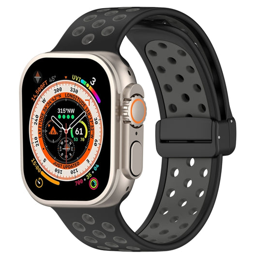 For Apple Watch Ultra 2 49mm Magnetic Buckle Silicone Watch Band(Black Grey) by bashfashion