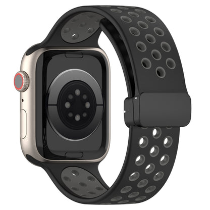For Apple Watch Ultra 2 49mm Magnetic Buckle Silicone Watch Band(Black Grey) by bashfashion