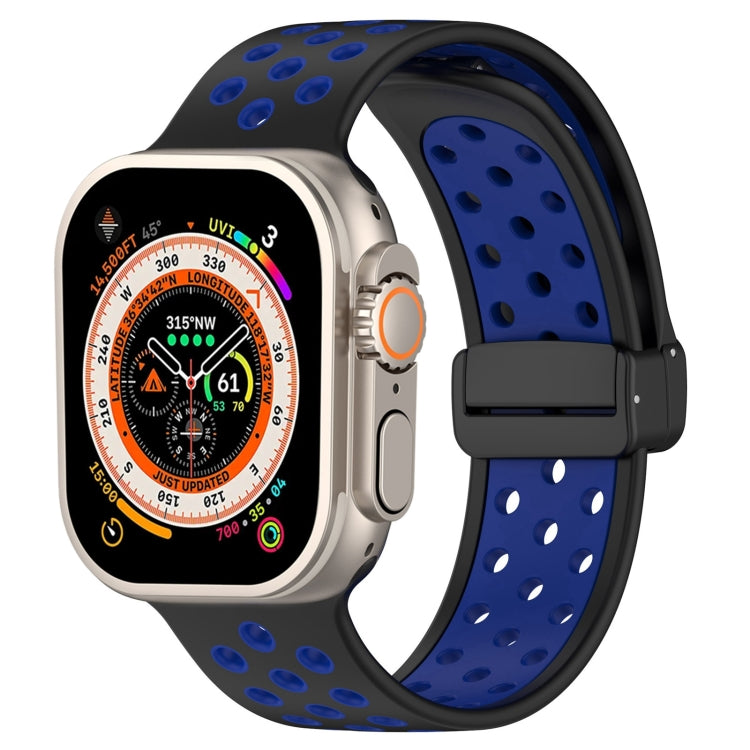 For Apple Watch Ultra 2 49mm Magnetic Buckle Silicone Watch Band(Black Blue) by bashfashion