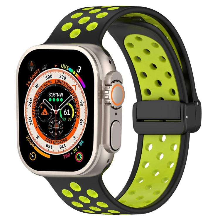For Apple Watch Ultra 2 49mm Magnetic Buckle Silicone Watch Band(Black Limes) by bashfashion