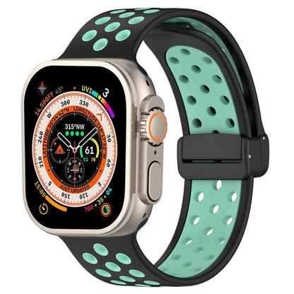 For Apple Watch Ultra 2 49mm Magnetic Buckle Silicone Watch Band(Black Cyan) by bashfashion