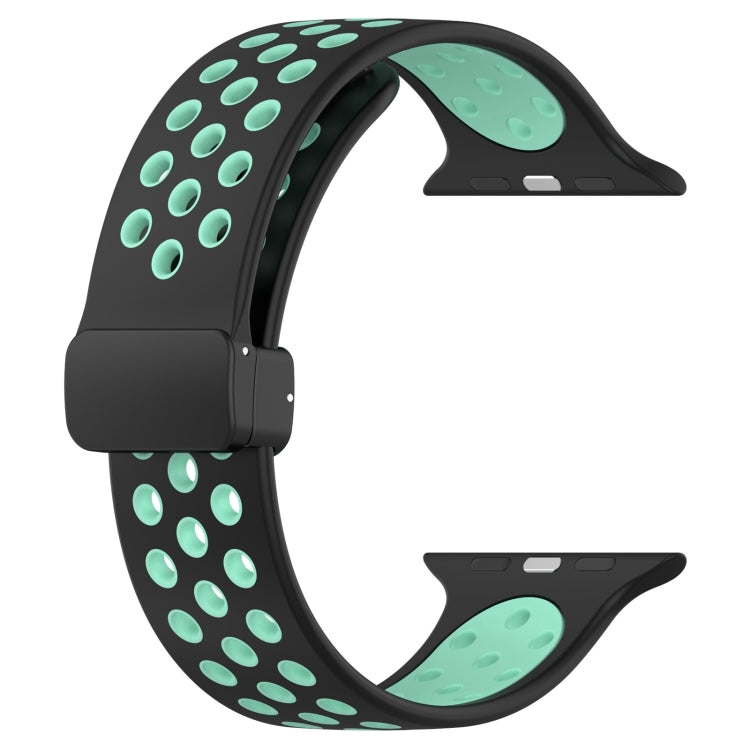 For Apple Watch Ultra 2 49mm Magnetic Buckle Silicone Watch Band(Black Cyan) by bashfashion