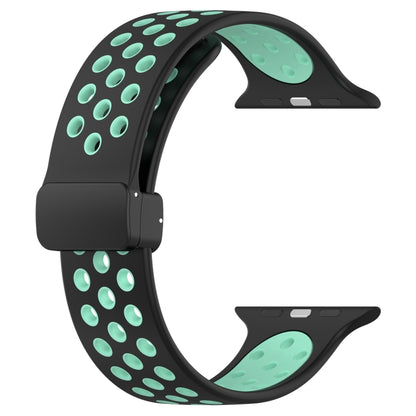 For Apple Watch Ultra 2 49mm Magnetic Buckle Silicone Watch Band(Black Cyan) by bashfashion