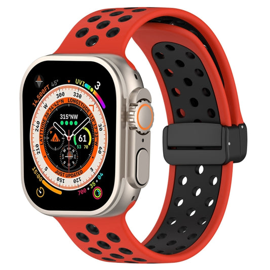 For Apple Watch Ultra 2 49mm Magnetic Buckle Silicone Watch Band(Red Black) by bashfashion
