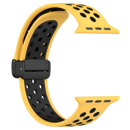 For Apple Watch Ultra 2 49mm Magnetic Buckle Silicone Watch Band(Yellow Black) by bashfashion