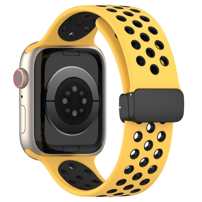 For Apple Watch Ultra 2 49mm Magnetic Buckle Silicone Watch Band(Yellow Black) by bashfashion