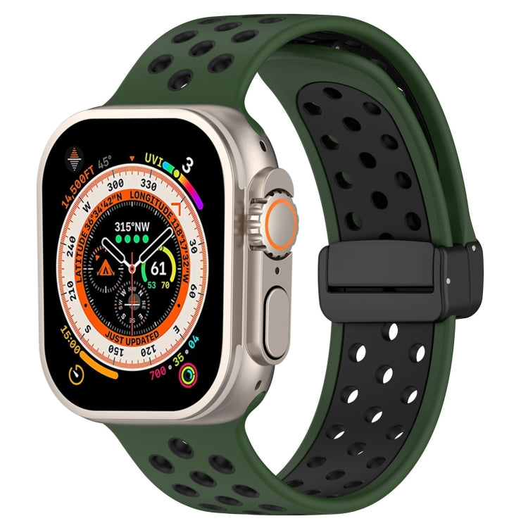 For Apple Watch Ultra 2 49mm Magnetic Buckle Silicone Watch Band(Army Green Black) by bashfashion