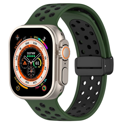 For Apple Watch Ultra 2 49mm Magnetic Buckle Silicone Watch Band(Army Green Black) by bashfashion