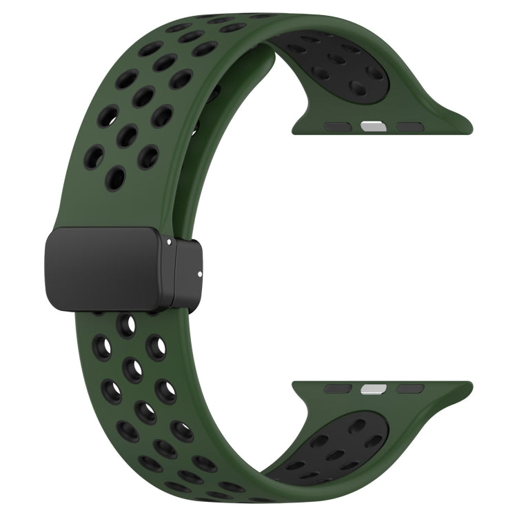 For Apple Watch Ultra 2 49mm Magnetic Buckle Silicone Watch Band(Army Green Black) by bashfashion