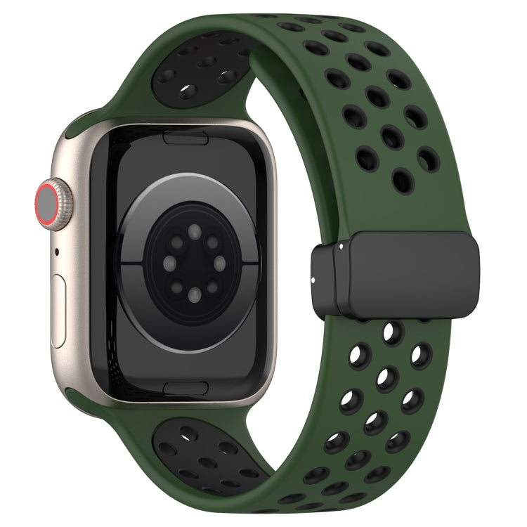 For Apple Watch Ultra 2 49mm Magnetic Buckle Silicone Watch Band(Army Green Black) by bashfashion