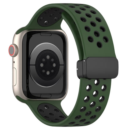 For Apple Watch Ultra 2 49mm Magnetic Buckle Silicone Watch Band(Army Green Black) by bashfashion