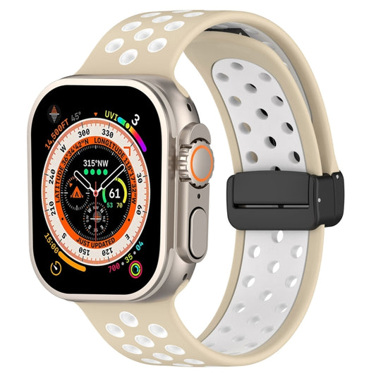 For Apple Watch Ultra 2 49mm Magnetic Buckle Silicone Watch Band(Khaki White) by bashfashion