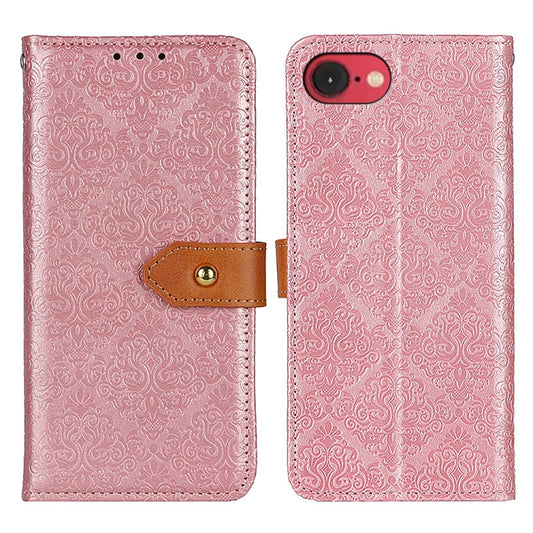 For iPhone 16e European Floral Embossed Leather Phone Case(Pink) by bashfashion