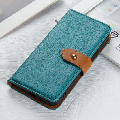 For iPhone 16e European Floral Embossed Leather Phone Case(Blue) by bashfashion