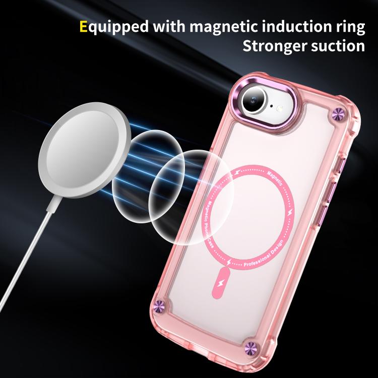 For iPhone 16e Skin Feel TPU + PC MagSafe Magnetic Phone Case(Transparent Pink) by bashfashion
