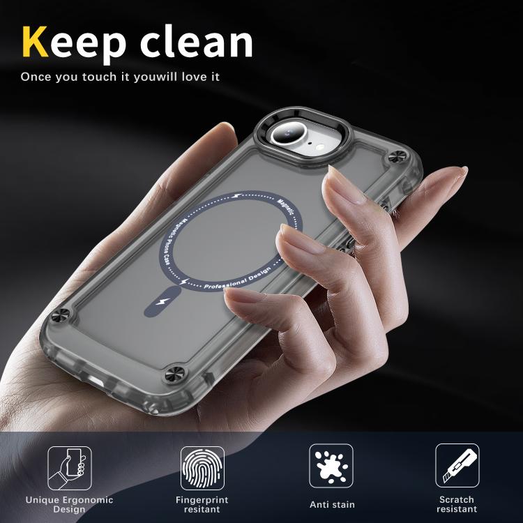 For iPhone 16e Skin Feel TPU + PC MagSafe Magnetic Phone Case(Transparent Black) by bashfashion