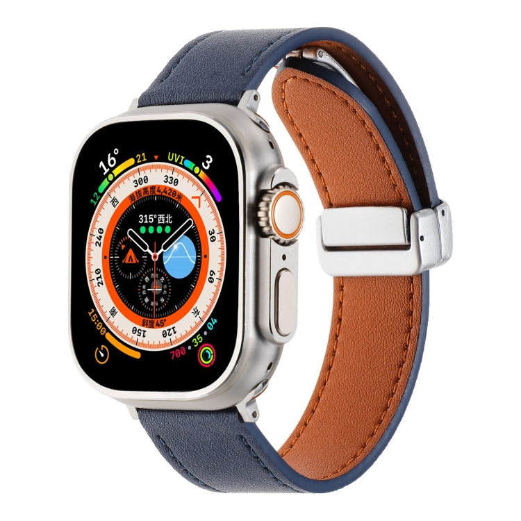 For Apple Watch Ultra 49mm Magnetic Buckle Skin Feel Leather Watch Band(Dark Blue) by bashfashion