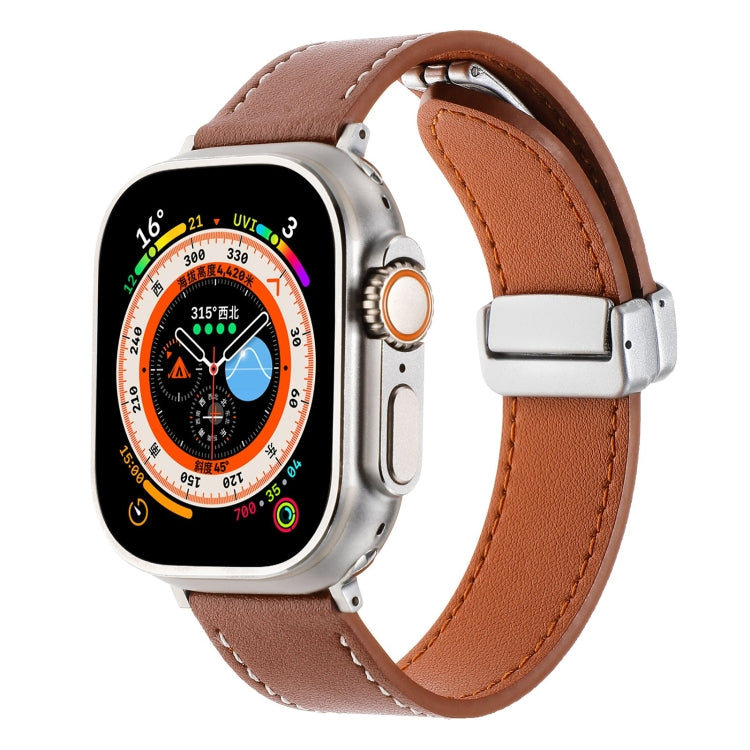 For Apple Watch Ultra 49mm Magnetic Buckle Skin Feel Leather Watch Band(Brown) by bashfashion