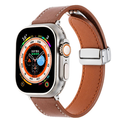 For Apple Watch Ultra 49mm Magnetic Buckle Skin Feel Leather Watch Band(Brown) by bashfashion