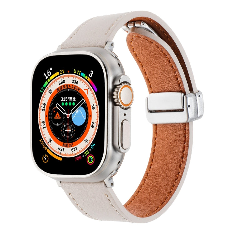 For Apple Watch Ultra 49mm Magnetic Buckle Skin Feel Leather Watch Band(Apricot) by bashfashion