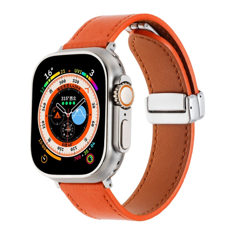 For Apple Watch Ultra 49mm Magnetic Buckle Skin Feel Leather Watch Band(Orange) by bashfashion