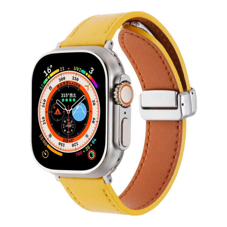 For Apple Watch Ultra 49mm Magnetic Buckle Skin Feel Leather Watch Band(Yellow) by bashfashion