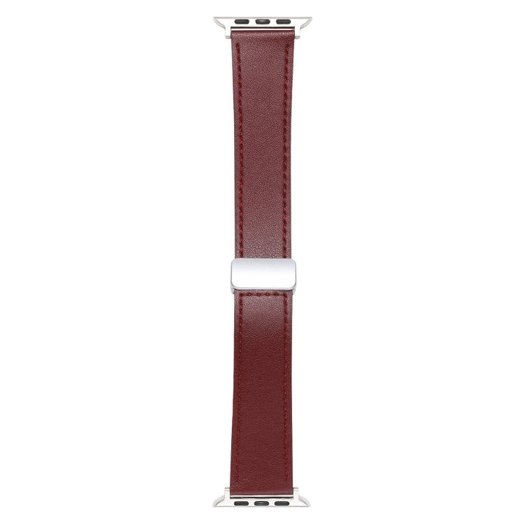 For Apple Watch Serie 8 45mm Magnetic Buckle Skin Feel Leather Watch Band(Wine Red) by bashfashion