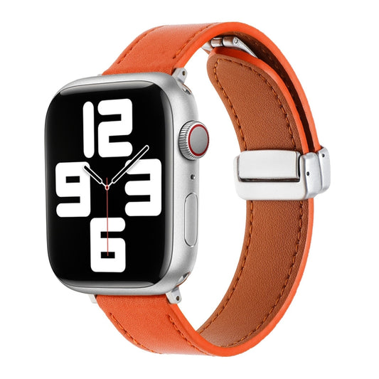 For Apple Watch SE 2022 40mm Magnetic Buckle Skin Feel Leather Watch Band(Orange) by bashfashion