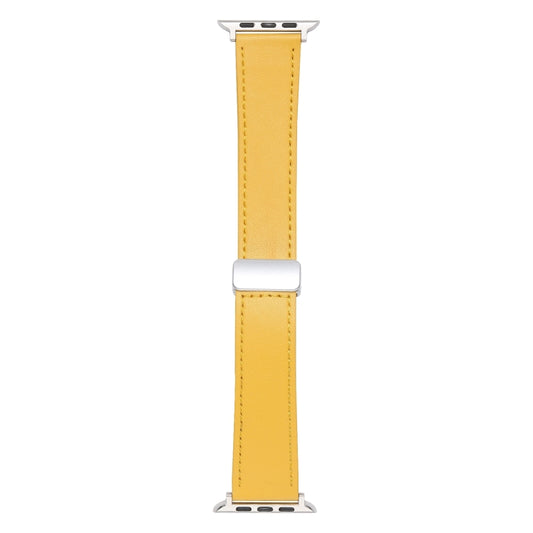 For Apple Watch Serie 3 42mm Magnetic Buckle Skin Feel Leather Watch Band(Yellow) by bashfashion
