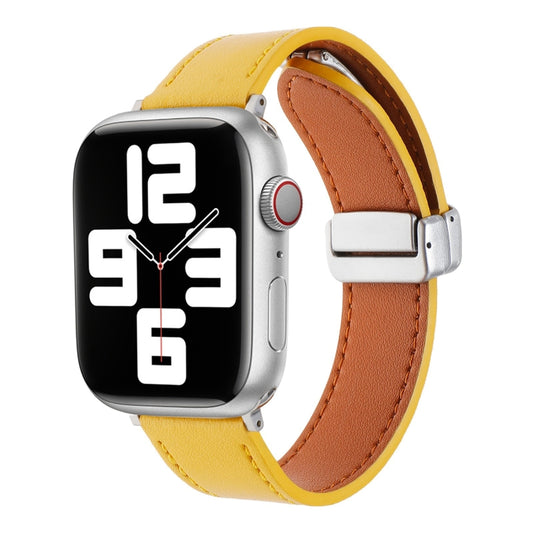 For Apple Watch Serie 2 38mm Magnetic Buckle Skin Feel Leather Watch Band(Yellow) by bashfashion