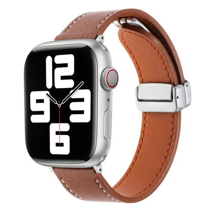 For Apple Watch 42mm Magnetic Buckle Skin Feel Leather Watch Band(Brown) by bashfashion