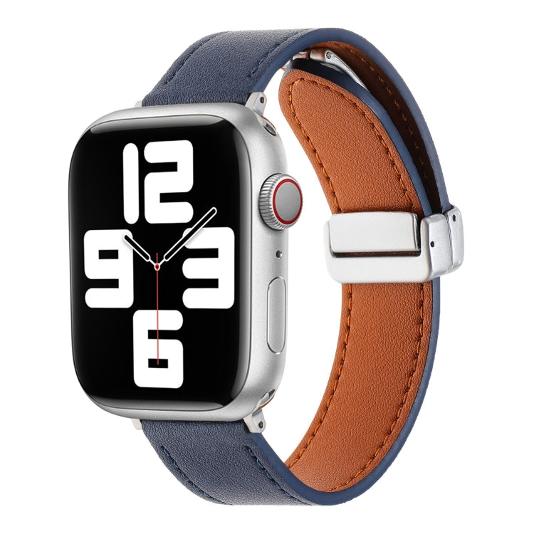 For Apple Watch 38mm Magnetic Buckle Skin Feel Leather Watch Band(Dark Blue) by bashfashion