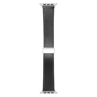 For Apple Watch Serie 9 41mm Magnetic Buckle Skin Feel Leather Watch Band(Black) by bashfashion