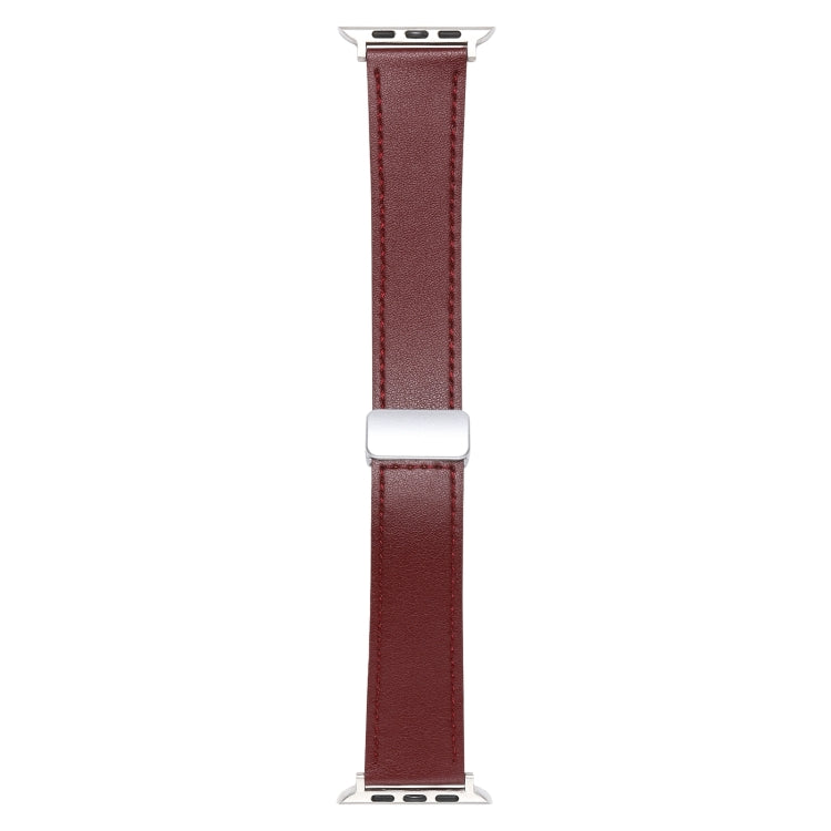 For Apple Watch Serie 9 41mm Magnetic Buckle Skin Feel Leather Watch Band(Wine Red) by bashfashion
