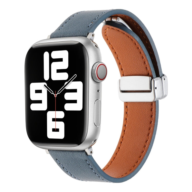 For Apple Watch Serie 9 41mm Magnetic Buckle Skin Feel Leather Watch Band(Light Blue) by bashfashion