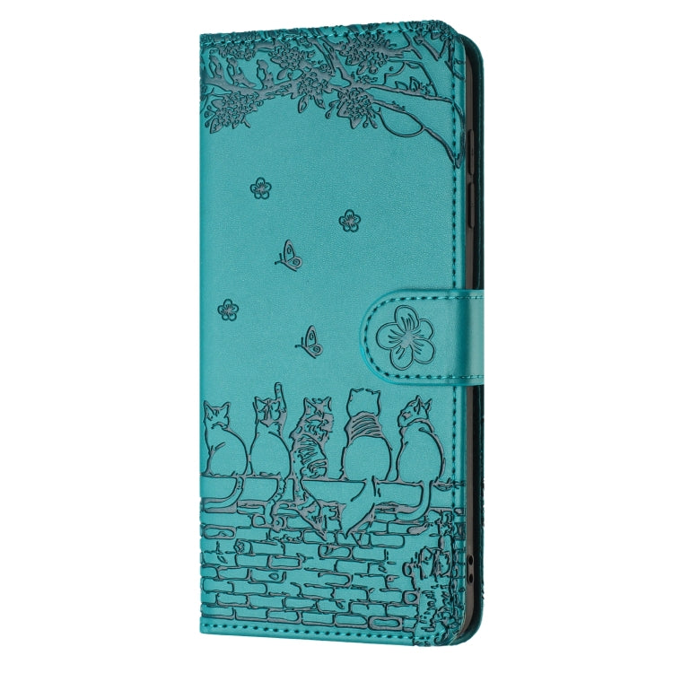 For iPhone 16e Cat Embossing Pattern Leather Phone Case with Lanyard(Blue) by bashfashion