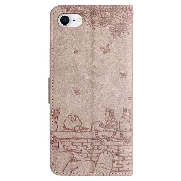 For iPhone 16e Cat Embossing Pattern Leather Phone Case with Lanyard(Grey) by bashfashion