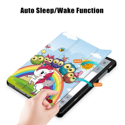 For Samsung Galaxy Tab A9 2023 Custer Painted 3-Fold Holder Smart Leather Tablet Case(Little White Horse) by bashfashion