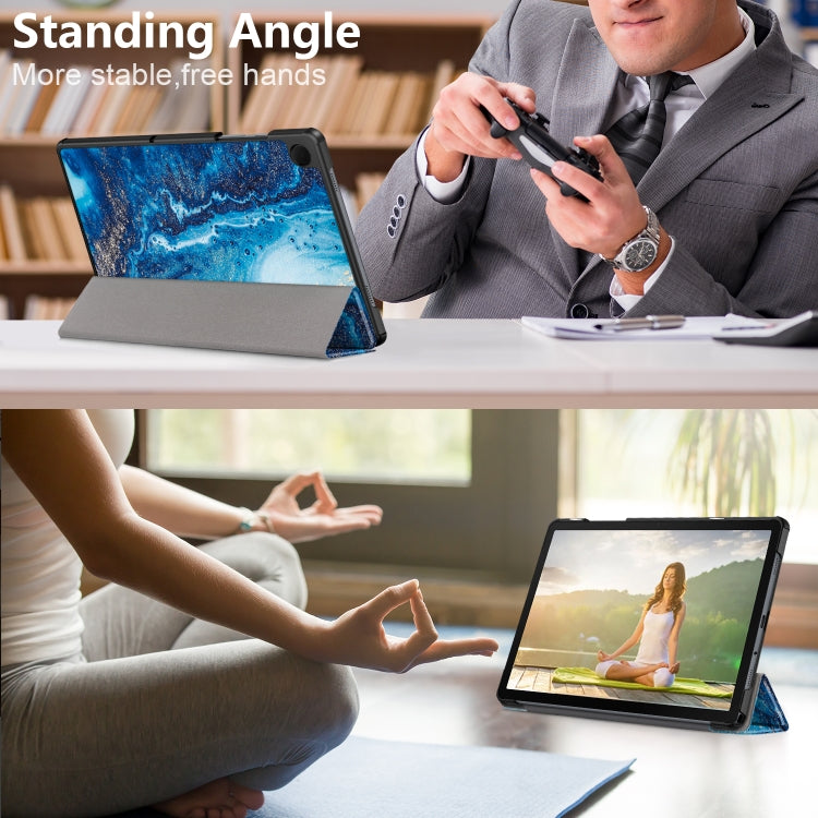 For Samsung Galaxy Tab A9 2023 Custer Painted 3-Fold Holder Smart Leather Tablet Case(Waves) by bashfashion