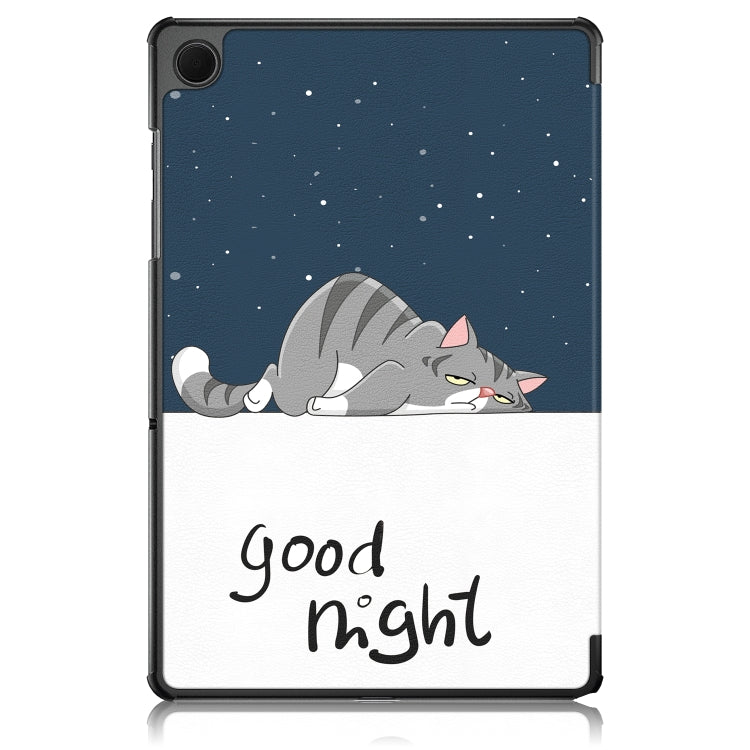 For Samsung Galaxy Tab A9 2023 Custer Painted 3-Fold Holder Smart Leather Tablet Case(Lazy Cat) by bashfashion