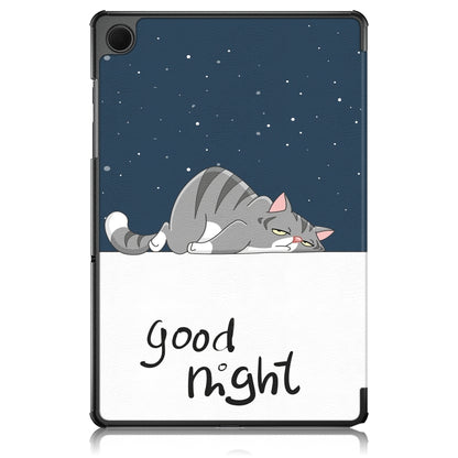For Samsung Galaxy Tab A9 2023 Custer Painted 3-Fold Holder Smart Leather Tablet Case(Lazy Cat) by bashfashion