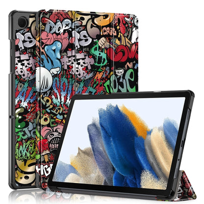 For Samsung Galaxy Tab A9 2023 Custer Painted 3-Fold Holder Smart Leather Tablet Case(Graffiti) by bashfashion