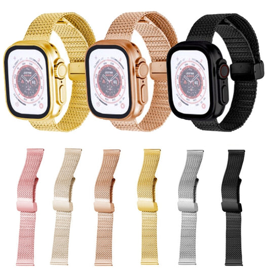 For Apple Watch SE 40mm Magnetic Buckle Herringbone Mesh Metal Watch Band(Gold) by bashfashion