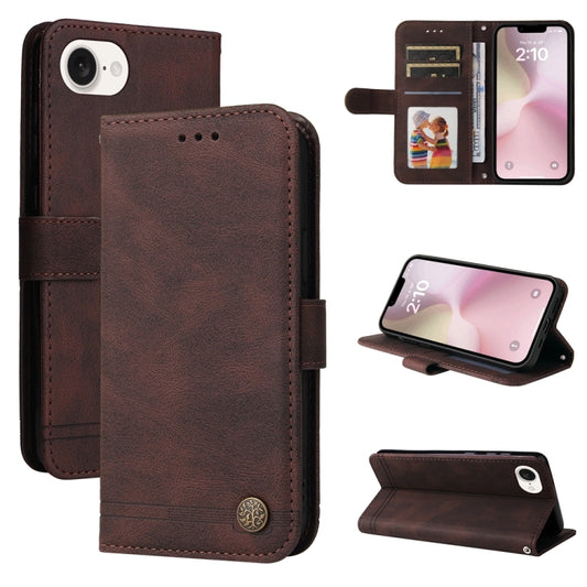 For iPhone 16e Skin Feel Life Tree Leather Phone Case(Brown) by bashfashion
