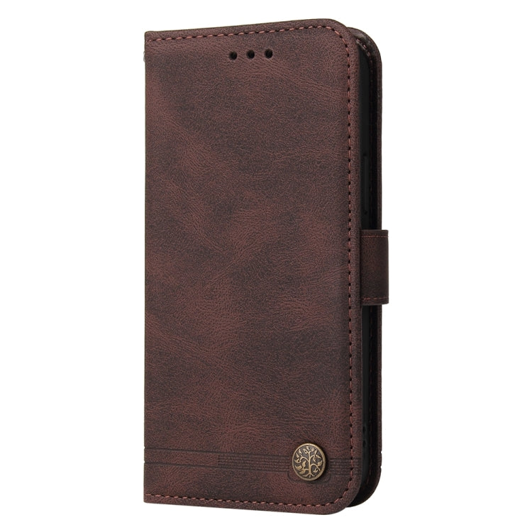 For iPhone 16e Skin Feel Life Tree Leather Phone Case(Brown) by bashfashion